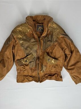 VTG Adventure Bound Brown Gold Mixed-Media Bomber Jacket